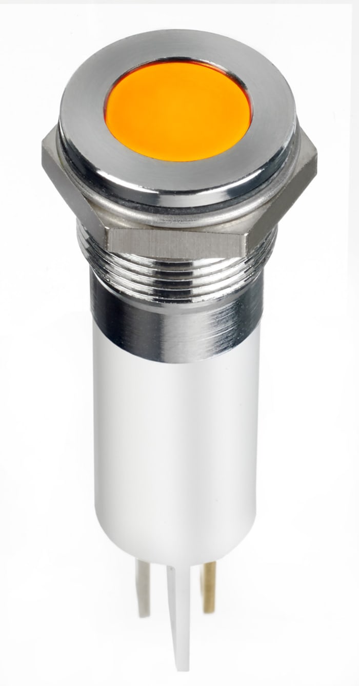 RS PRO Orange Panel Mount Indicator, 24V dc, 12mm Mounting Hole Size, Faston, Solder Lug Termination, IP67