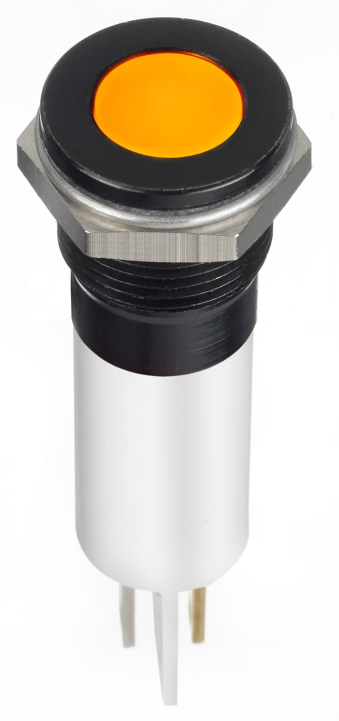 RS PRO Orange Panel Mount Indicator, 12V dc, 12mm Mounting Hole Size, Faston, Solder Lug Termination, IP67