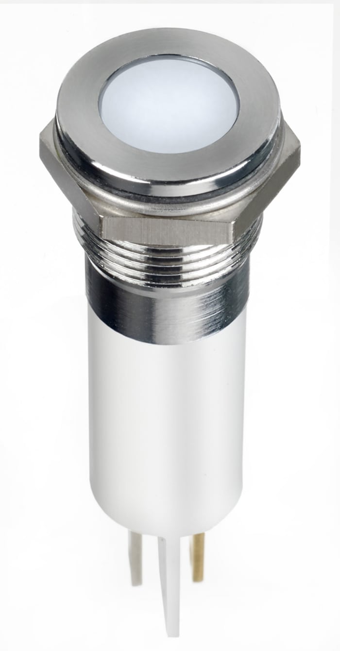 RS PRO White Panel Mount Indicator, 12V dc, 12mm Mounting Hole Size, Faston, Solder Lug Termination, IP67