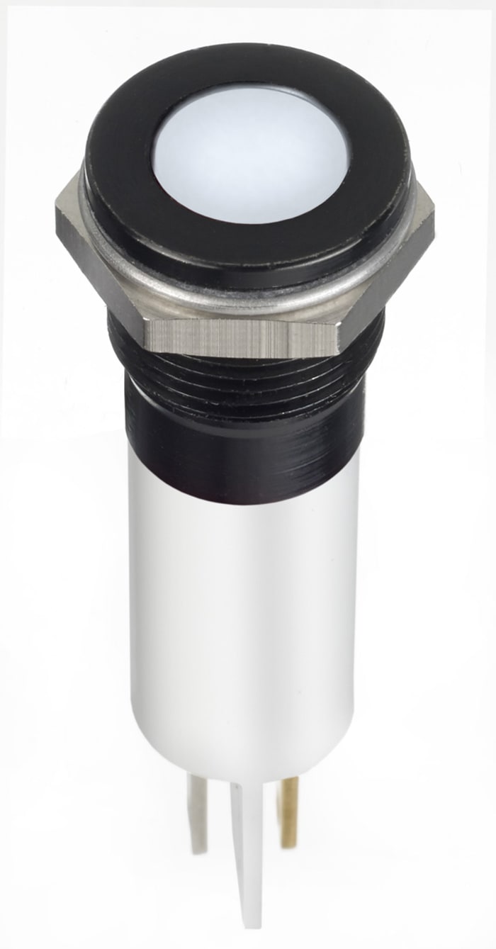 RS PRO White Panel Mount Indicator, 12V dc, 12mm Mounting Hole Size, Faston, Solder Lug Termination, IP67