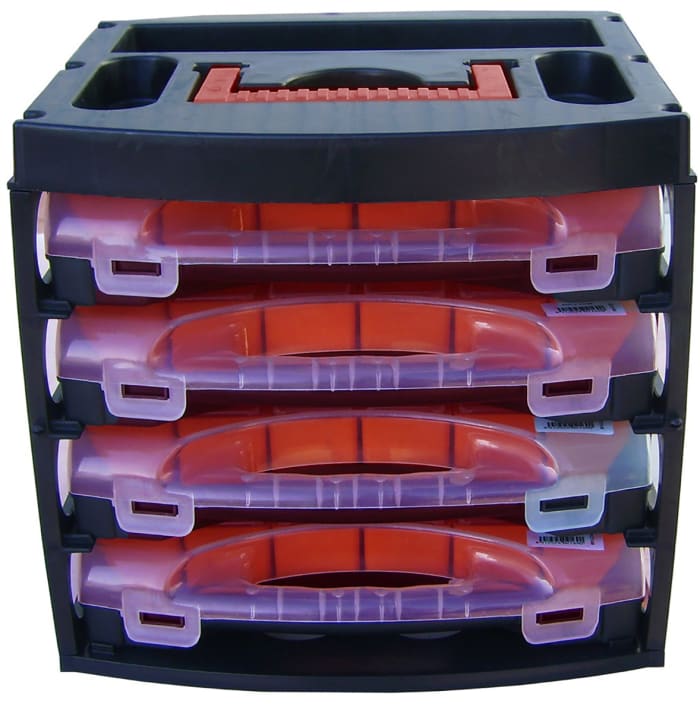 Caja organizadora RS PRO de 16 compartimentos de PP Transparente, Gris,  Verde, 325mm x 70mm x 375mm