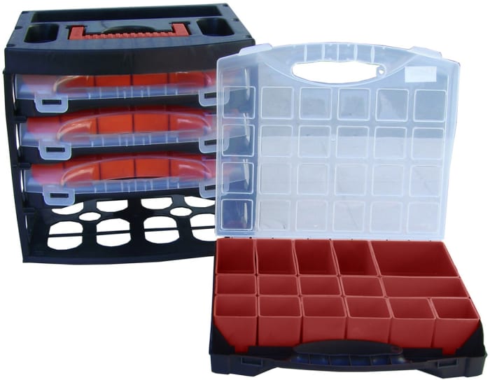 Caja organizadora RS PRO de 17 compartimentos ajustables de PP Negro,  Transparente, 395mm x 305mm x 60mm