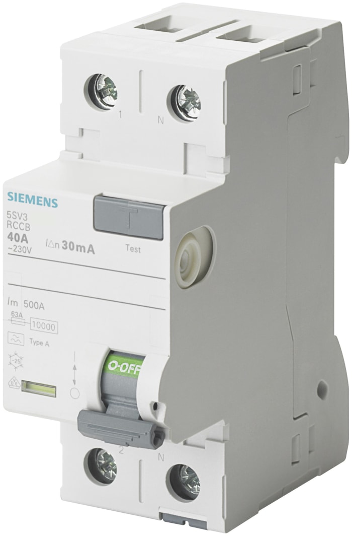 Siemens 5SV3 RCCB, 40A, 2 Pole, 30mA, Type A