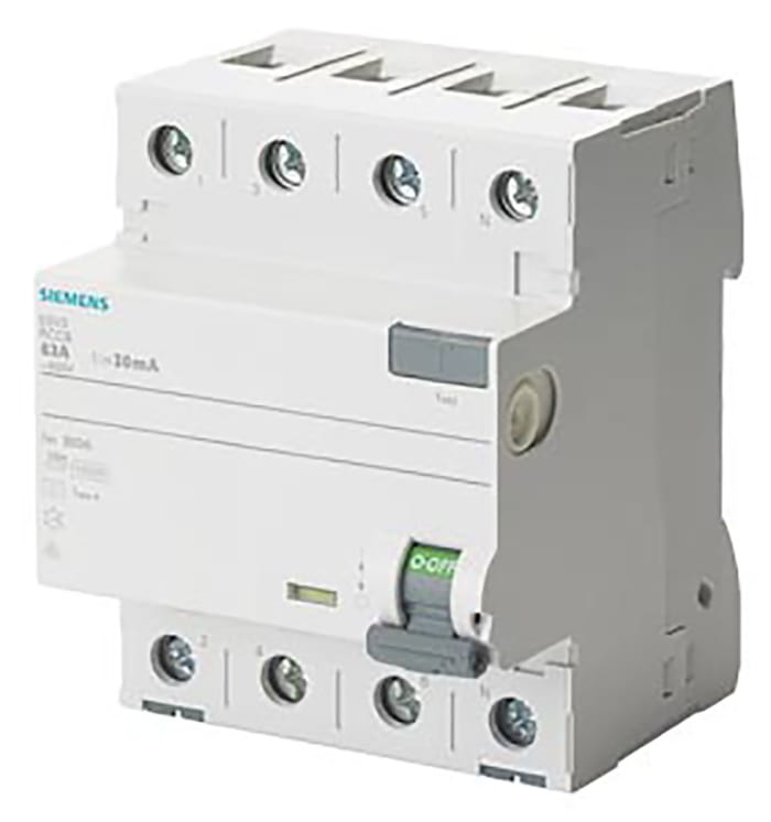 Siemens 5SV3 RCCB, 63A, 4 Pole, 30mA, Type A
