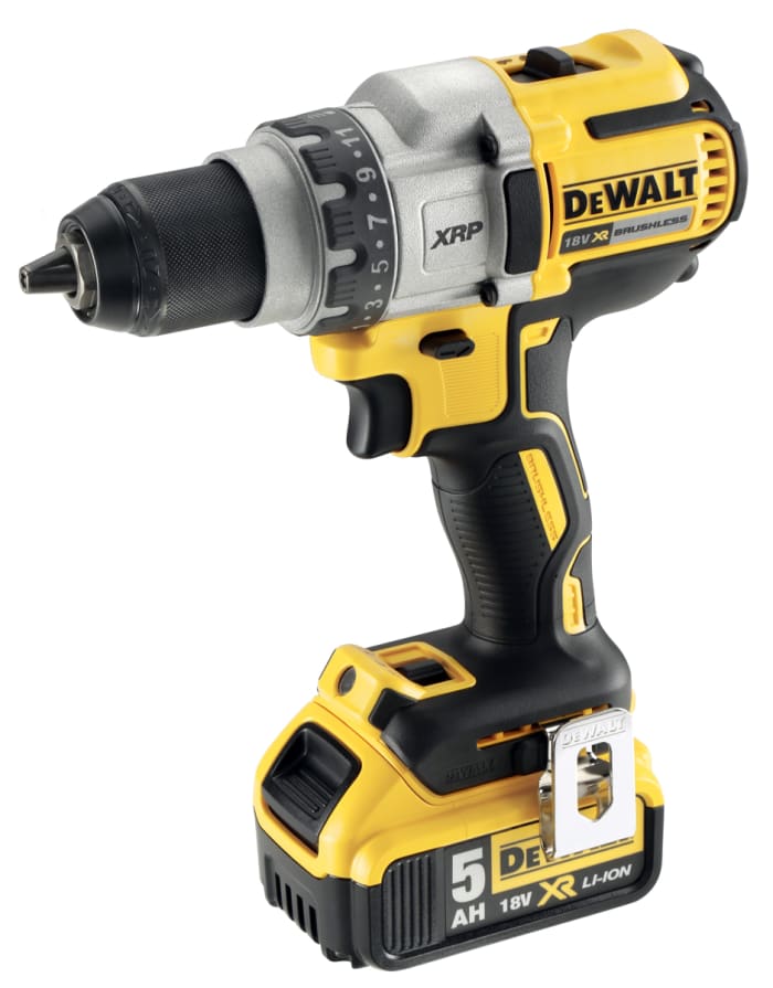 DCD991P2-GB DeWALT, Taladro-atornillador DeWALT a batería Li-Ion de 18V  5Ah 820W, DCD991P2-GB con 2 baterías, Enchufe UK, 124-8954