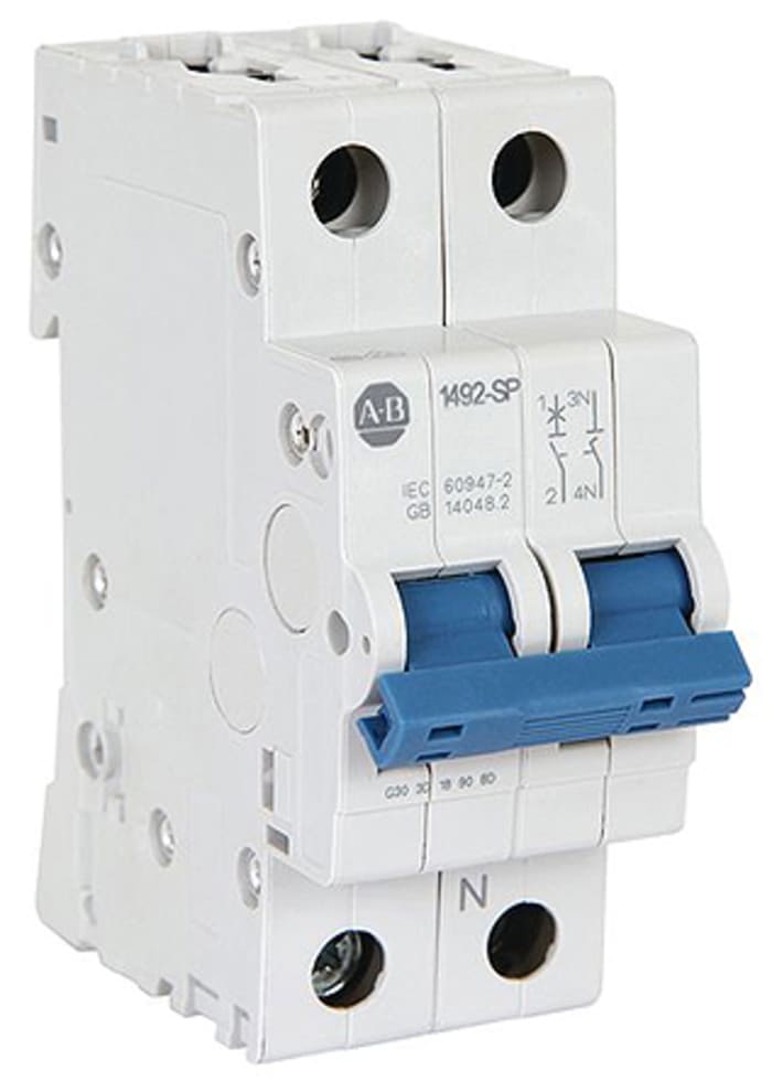 Allen Bradley 1492 1492-SPM MCB, 2P, 6A Curve B, 277V AC, 96V DC, 10 kA Breaking Capacity