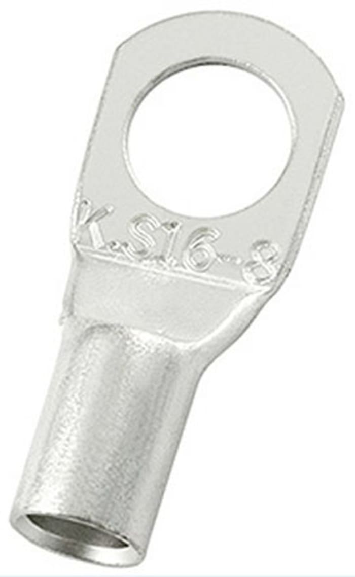 RS PRO Uninsulated Ring Terminal, M8 Stud Size, 16mm² to 16mm² Wire Size
