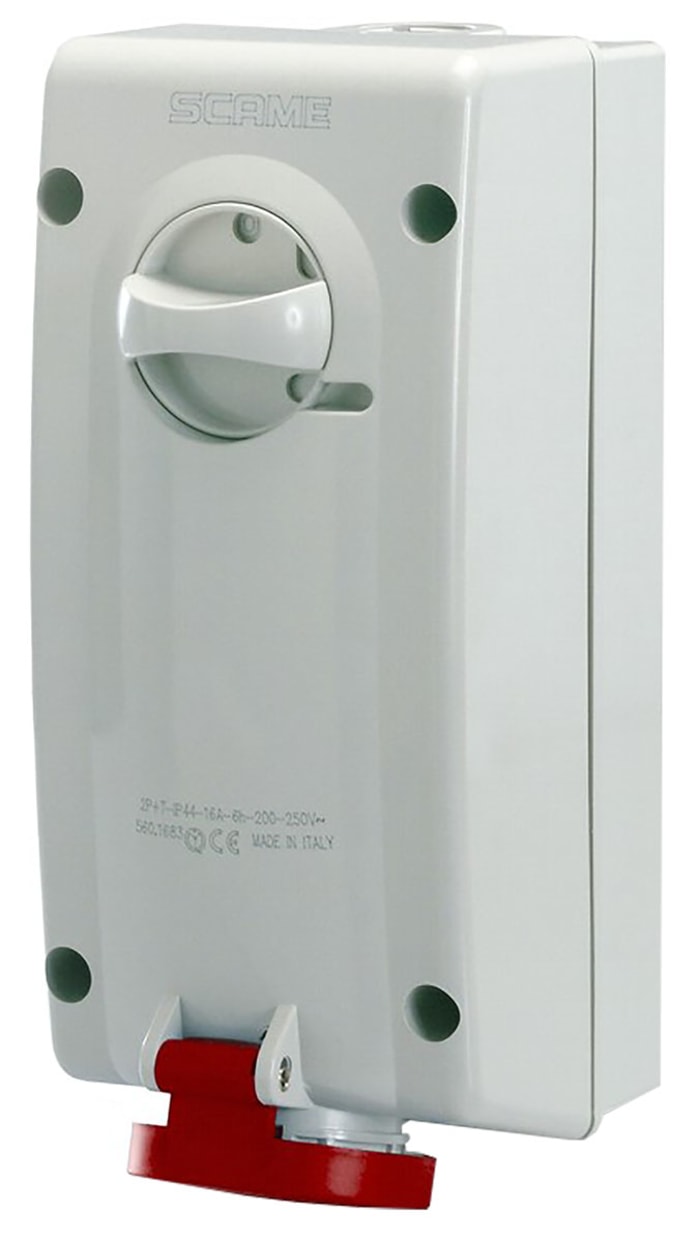 Scame Switchable IP44 Industrial Interlock Socket 3P+N+E, Earthing Position 6h, 16A, 415 V