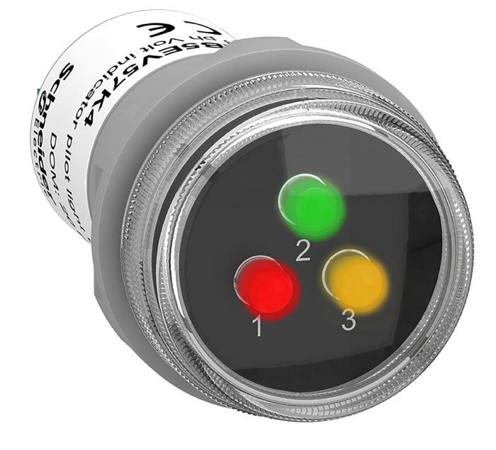 Schneider Electric Harmony XB5 Panel Mount Green Red Yellow LED Pilot Light 30mm Cutout IP67 Round 400V