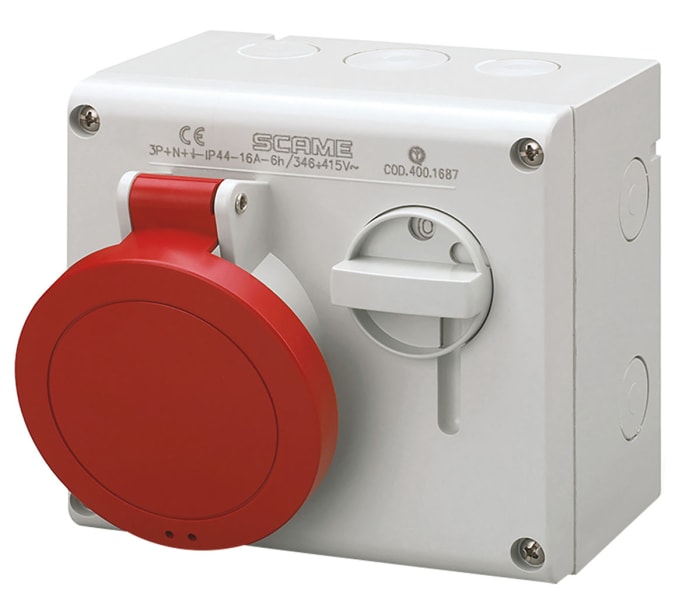 Connecteur Industriel Femelle 3P+N+E commutable Rouge IP44,415 V,16A Droit
