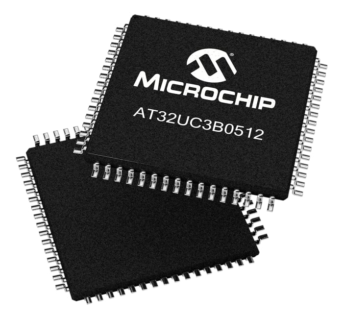 Microcontrolador Microchip AT32UC3B0512-A2UT, núcleo AVR32 de 32bit, RAM 96 Kb, 60MHZ, TQFP de 64 pines