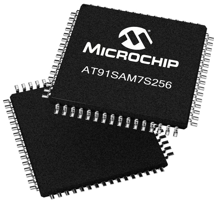 Microcontrolador Microchip AT91SAM7S256D-AU, núcleo ARM7TDMI de 32bit, RAM 64 kB, 55MHZ, LQFP de 64 pines