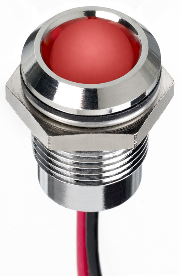 RS PRO Red Panel Mount Indicator, 220V ac, 14mm Mounting Hole Size, Lead Wires Termination, IP67