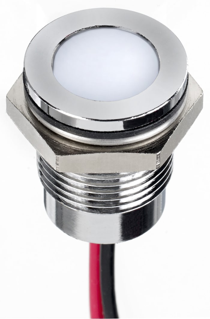 RS PRO White Panel Mount Indicator, 1.8V dc, 3.3 V dc, Lead Wire Termination, IP67