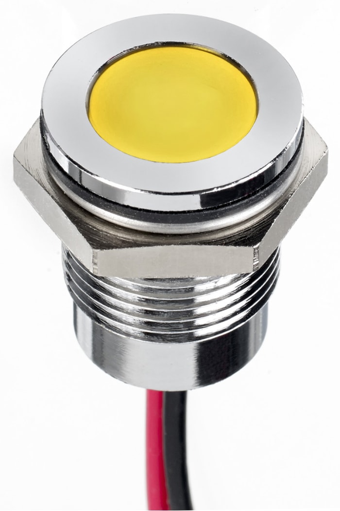 RS PRO Yellow Panel Mount Indicator, 24V dc, 14mm Mounting Hole Size, Lead Wires Termination, IP67