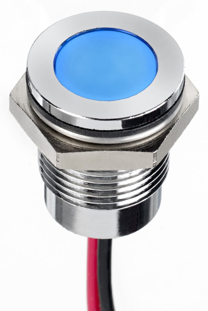 RS PRO Blue Panel Mount Indicator, 24 V dc, Lead Wire Termination, IP67