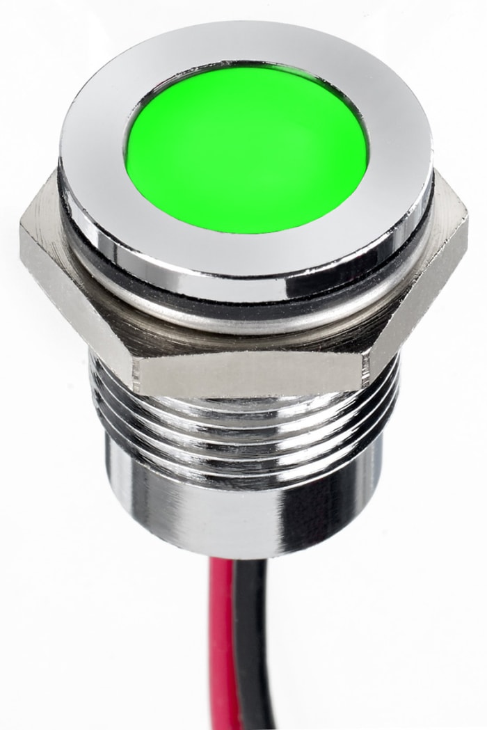 RS PRO Green Panel Mount Indicator, 220 V ac, Lead Wire Termination, IP67