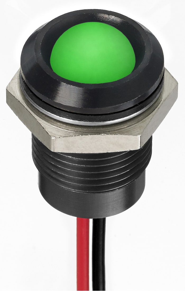 RS PRO Green Panel Mount Indicator, 12V dc, Lead Wire Termination, IP67