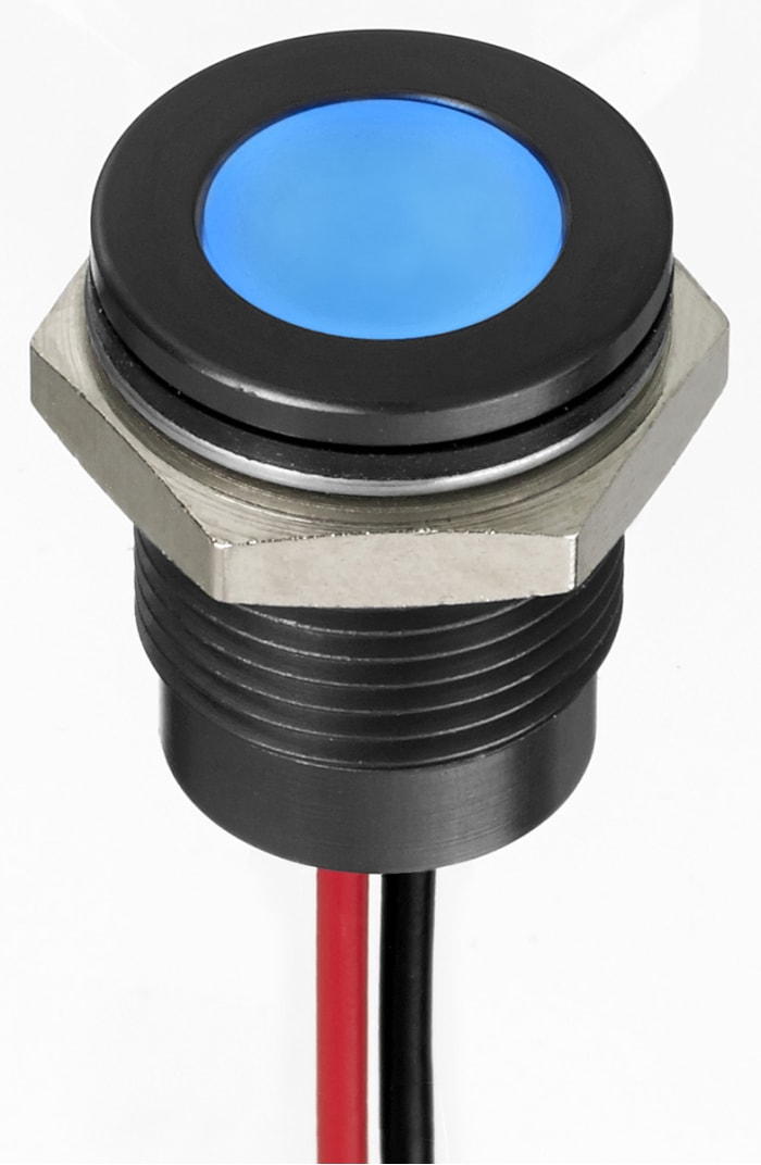 RS PRO Blue Panel Mount Indicator, 24 V dc, Lead Wire Termination, IP67