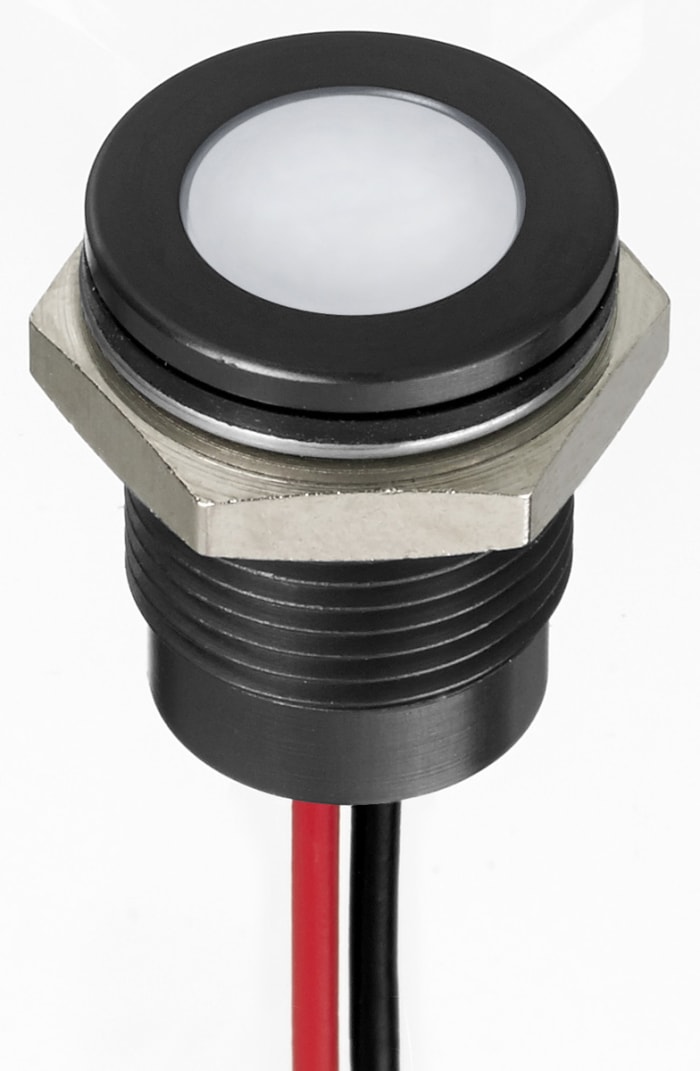 RS PRO White Panel Mount Indicator, 24V dc, 14mm Mounting Hole Size, Lead Wires Termination, IP67
