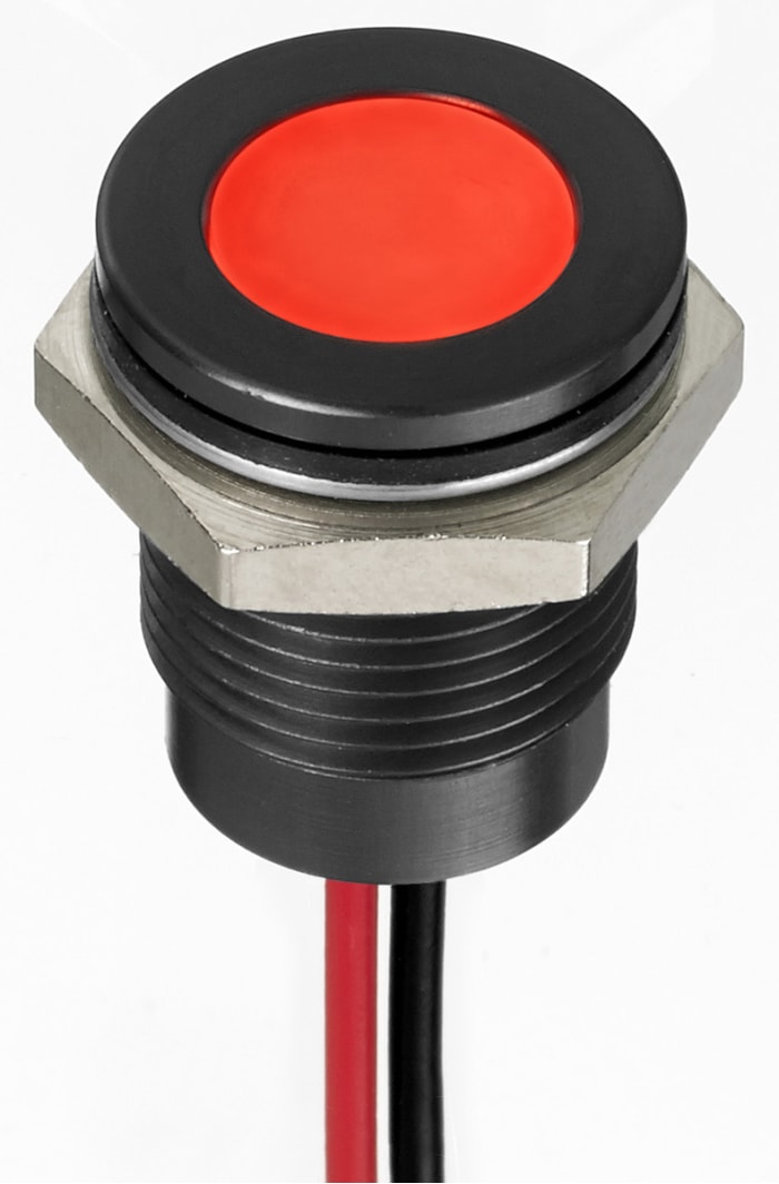 RS PRO Red Panel Mount Indicator, 220V ac, 14mm Mounting Hole Size, Lead Wires Termination, IP67