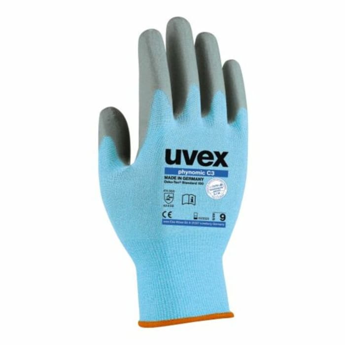uvex phynomic C3 Blue Elastane Cut Resistant Work Gloves, Size 10, Aqua-Polymer Foam Coating