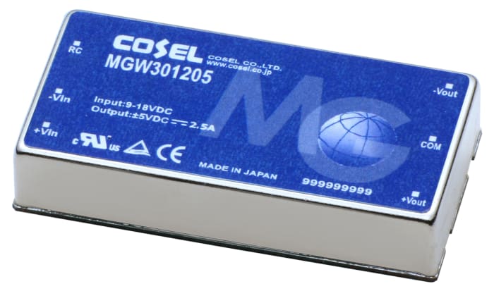 Cosel MGW DC-DC Converter, ±5V dc/ 2.5A Output, 9 → 18 V dc Input, 25W, PCB Mount, +85°C Max Temp -40°C Min Temp