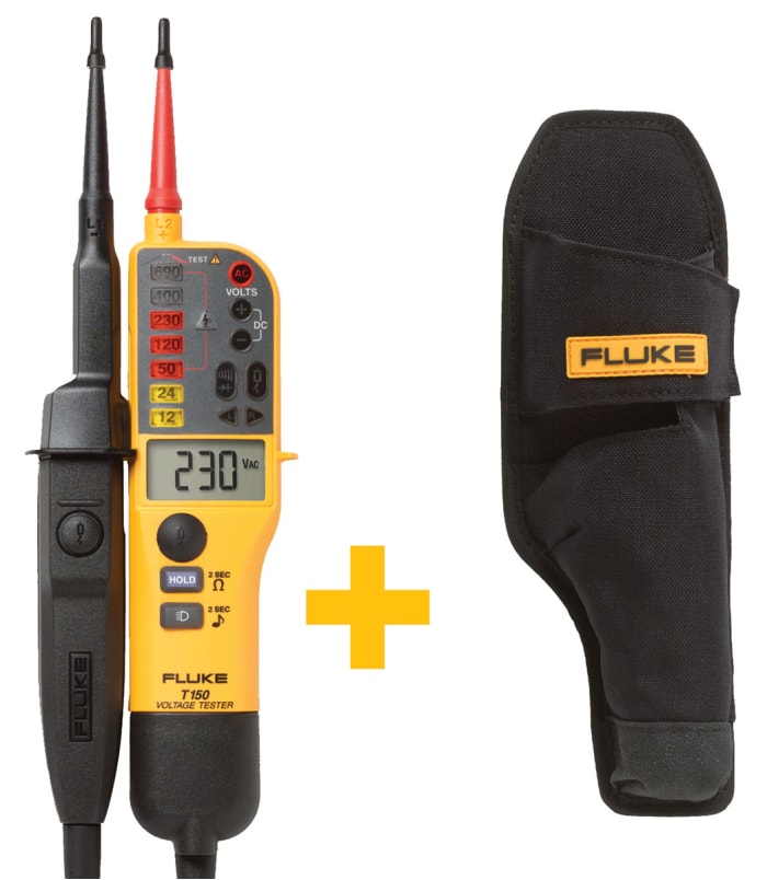 Fluke -T150, LCD Voltage Indicator, 690V, Continuity Check, Battery Powered, CAT III 690 V, CAT IV 600 V