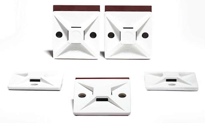 HellermannTyton Self Adhesive White Cable Tie Mount 28 mm x 28mm, 5.6mm Max. Cable Tie Width