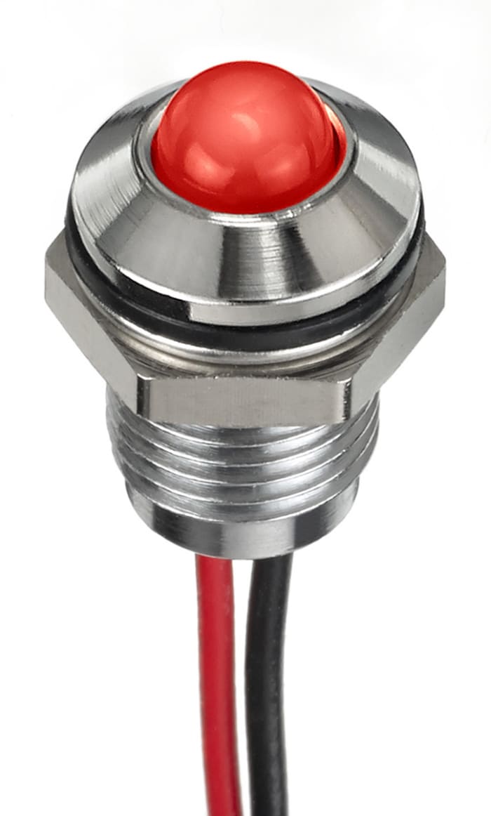 RS PRO Red Panel Mount Indicator, 12V dc, 8mm Mounting Hole Size, Lead Wires Termination, IP67