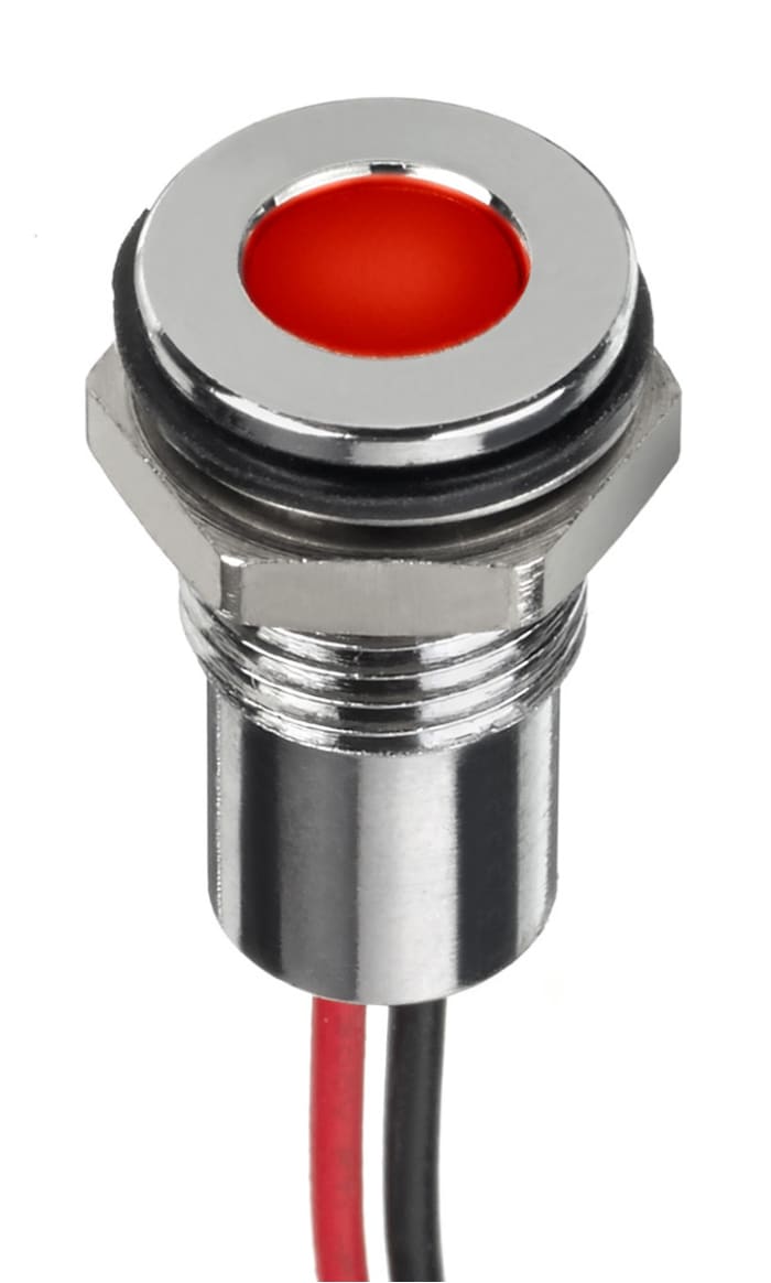 RS PRO Red Panel Mount Indicator, 1.8 → 3.3V dc, 8mm Mounting Hole Size, Lead Wires Termination, IP67