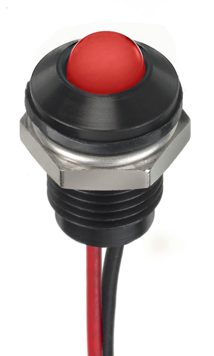 RS PRO Red Panel Mount Indicator, 12V dc, 8mm Mounting Hole Size, Lead Wires Termination, IP67