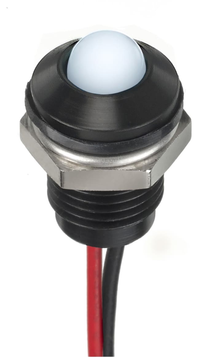 RS PRO White Panel Mount Indicator, 24V dc, 8mm Mounting Hole Size, Lead Wires Termination, IP67