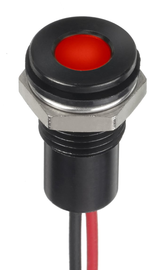 RS PRO Red Panel Mount Indicator, 24V dc, Lead Wire Termination, IP67