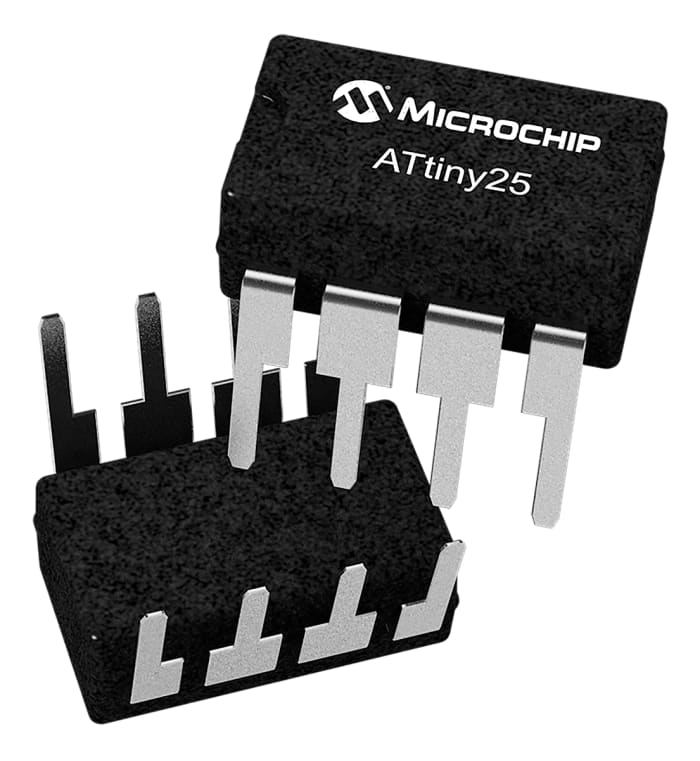 Microchip, 8bit AVR, ATtiny25 Microcontroller, 10MHz, 2 kB Flash, 8-Pin PDIP
