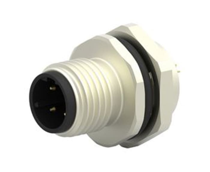 TE Connectivity Circular Connector, 4 Contacts, Front, M12 Connector, Plug, Male, IP67, T4142412 Series