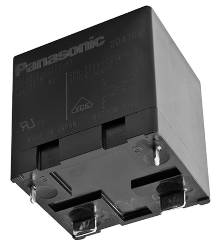 Panasonic PCB Mount Power Relay, 12V dc Coil, 48A Switching Current, SPST