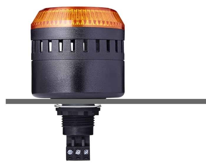 AUER Signal ELM Series Amber Buzzer Beacon, 24 V ac/dc, IP65, Panel Mount, 98 at 1 Metre