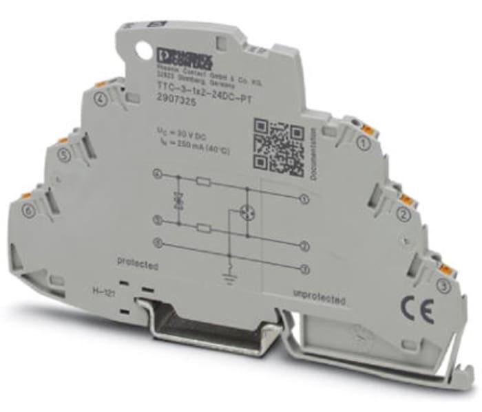 Phoenix Contact, TTC-3-1X2-24DC-PT Surge Protector 30 V dc Maximum Voltage Rating 10kA Maximum Surge Current Surge