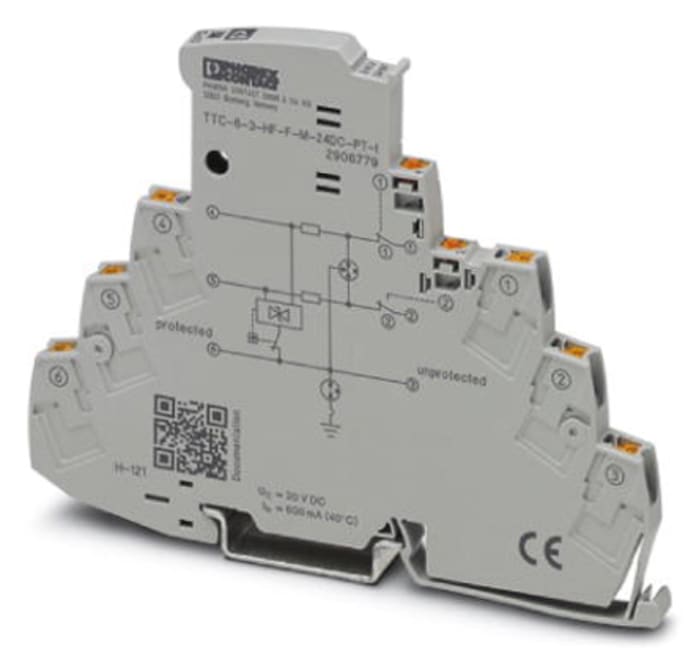 Phoenix Contact, TTC-6-3-HF-F-M-12DC-PT-I Surge Protector 15 V dc Maximum Voltage Rating 10kA Maximum Surge Current