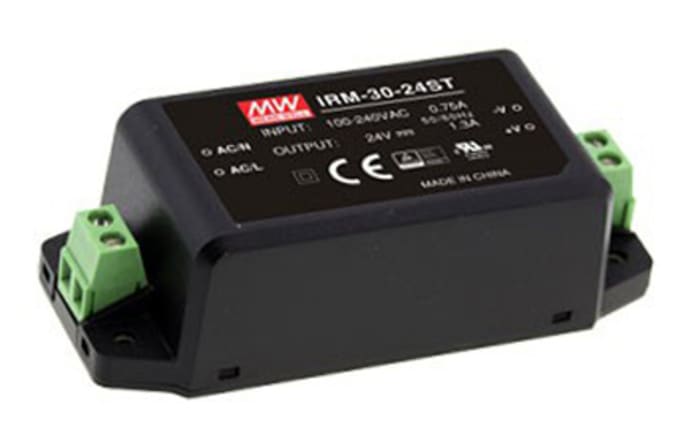 MEAN WELL Switching Power Supply, IRM-30-24ST, 24V dc, 1.3A, 31W, 1 Output, 85 → 264V ac Input Voltage