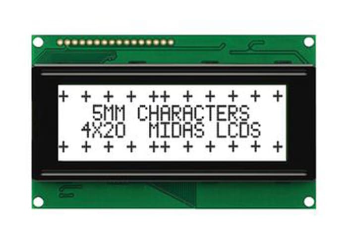 Midas MC42005A6W-FPTLW-V2 A Alphanumeric LCD Display White, 4 Rows by 20 Characters, Transflective