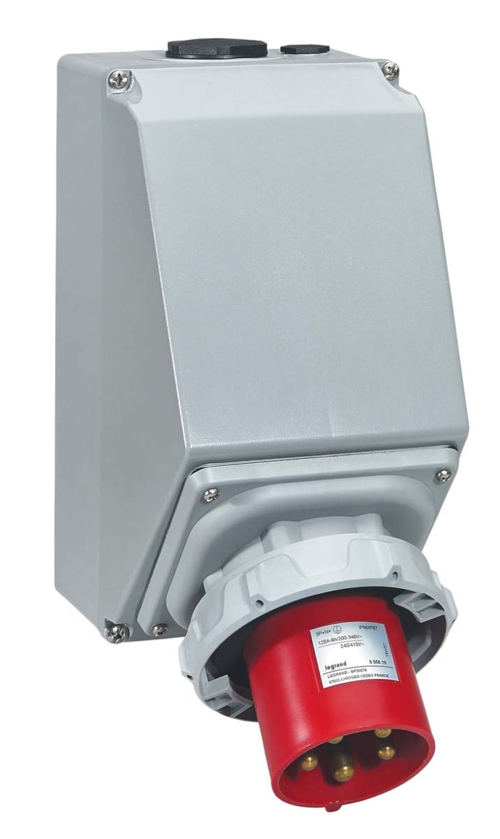 Conector de potencia industrial Macho, Formato 3P + N + E, Orientación Ángulo de 90° , Rojo, 415 V, 125A, IP67