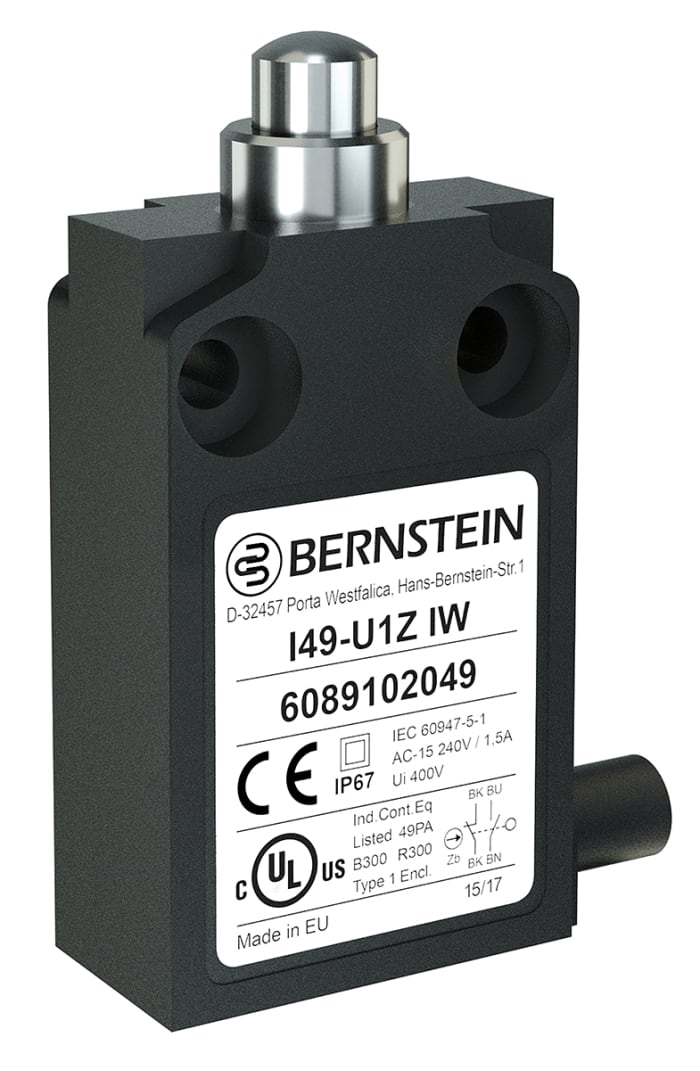 Bernstein AG I49 Series Plunger Limit Switch, NO/NC, IP67, SPST, Plastic Housing