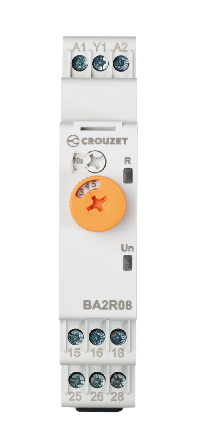 Crouzet Syr-Line Series DIN Rail Mount Timer Relay, 12 → 240V ac/dc, 2-Contact, 0.5 s → 10days,