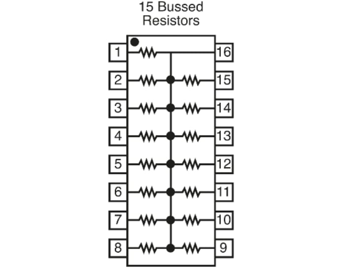 Bourns, 4100R 1 kΩ 2 % BUS Resistor Array, 15 Resistors, 2.25 W total, DIP, Solder