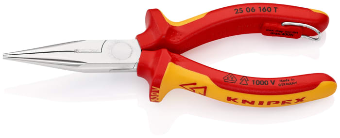 Knipex Long Nose Pliers, 160 mm Overall, Straight Tip, VDE/1000V, 50mm Jaw