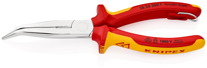 Knipex Long Nose Pliers, 200 mm Overall, Angled Tip, VDE/1000V, 73mm Jaw