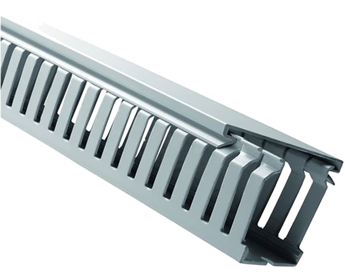 Kabelové rozdvojky Drážkovaný kabelovod PVC Otevřený barva Šedá 100 mm x 100mm x 2m RS PRO