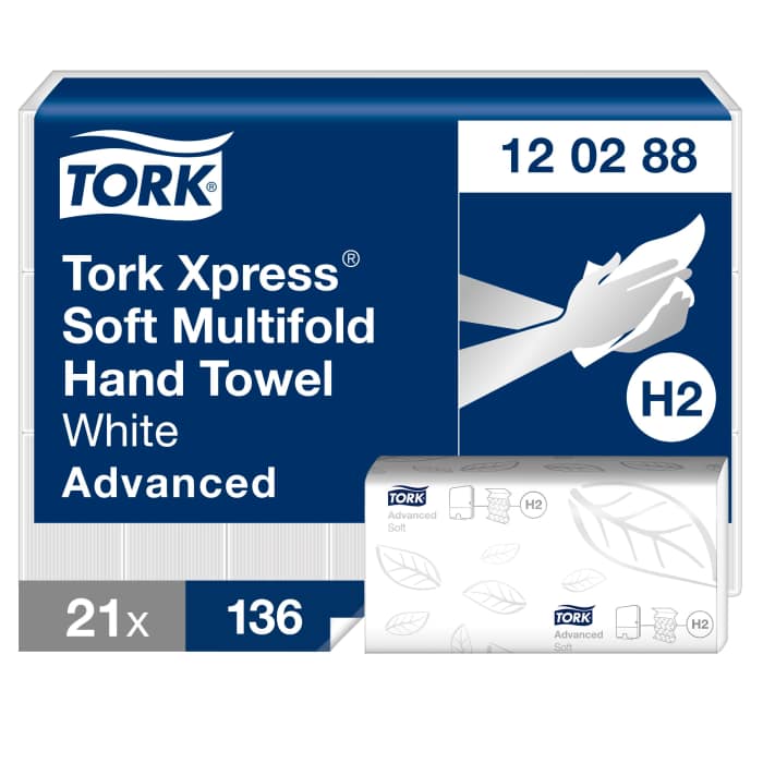 Tork Xpress Folded White Paper Towel, 340 x 212 (Unfolded) mm, 85 x 212 (Folded) mm, 2-Ply, 136 Sheets